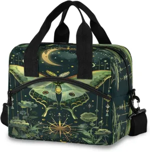 Teal Butterfly Moon Star Witchy Lunch Box for Men Women Adults Insulated Lunch Bag Cooler Bag with Adjustable Shoulder Strap for Work Picnic Travel