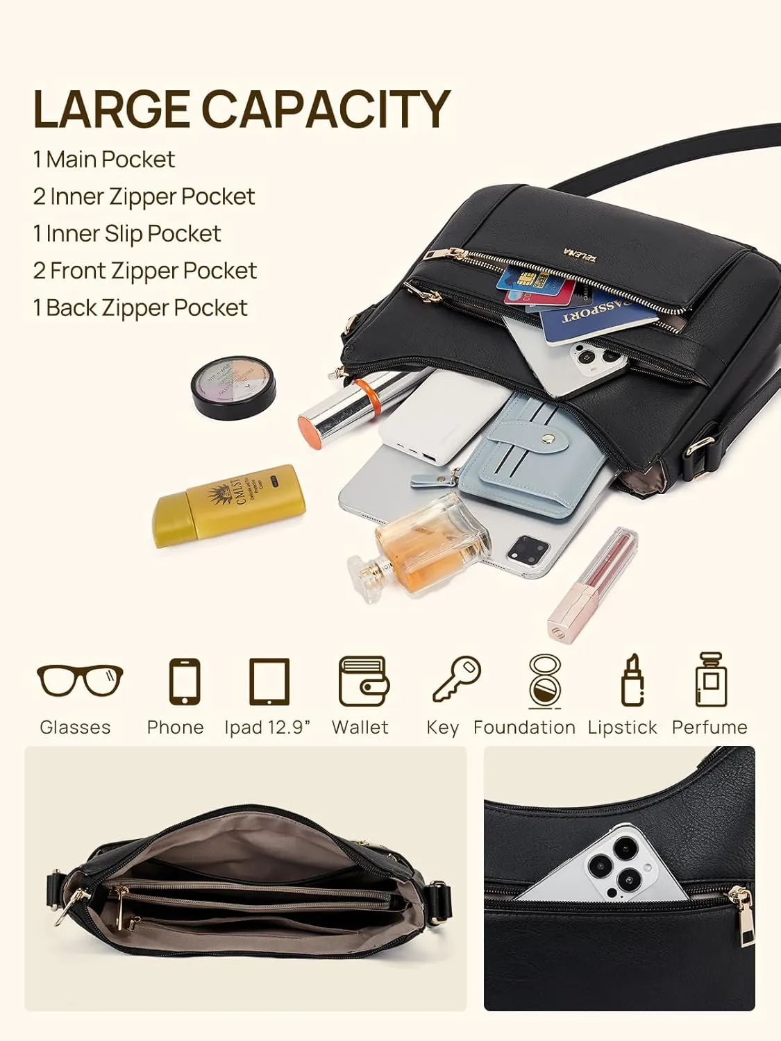 Telena Crossbody Bags for Women Trendy Vegan Leather Purse Shoulder Bag Hobo Bucket Large Capacity