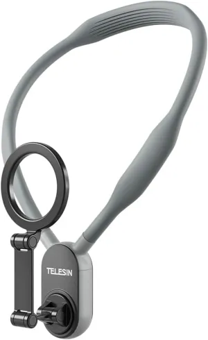 TELESIN Magnetic Neck Mount for Phones, Neck Cell Phone Holder POV/Vlog Selfie Mount Hand Free Phone Neck Holder Chest Stand Strap Video Recording for iPhone 16 15 14 13 12 Seires Android Phones Gray
