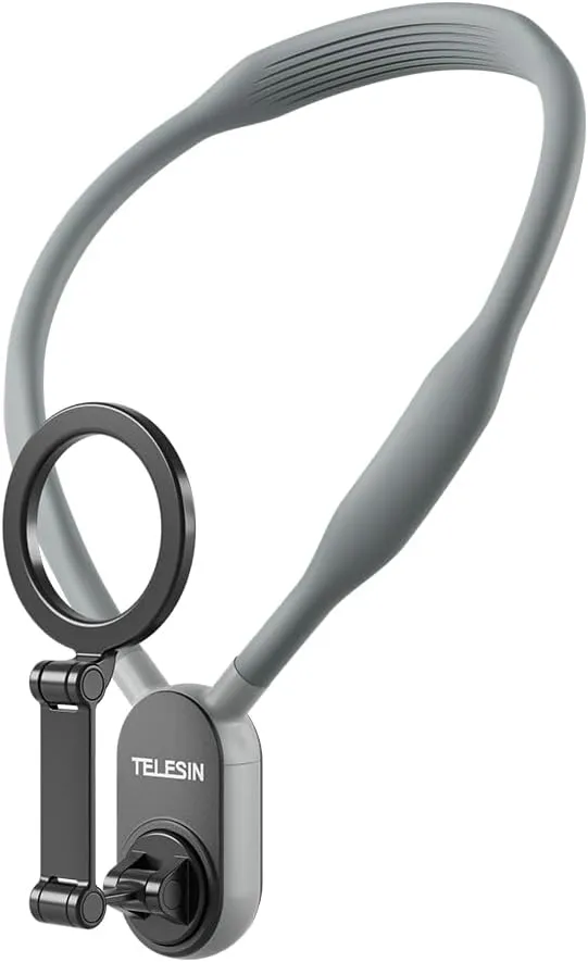 TELESIN Magnetic Neck Mount for Phones, Neck Cell Phone Holder POV/Vlog Selfie Mount Hand Free Phone Neck Holder Chest Stand Strap Video Recording for iPhone 16 15 14 13 12 Seires Android Phones Gray