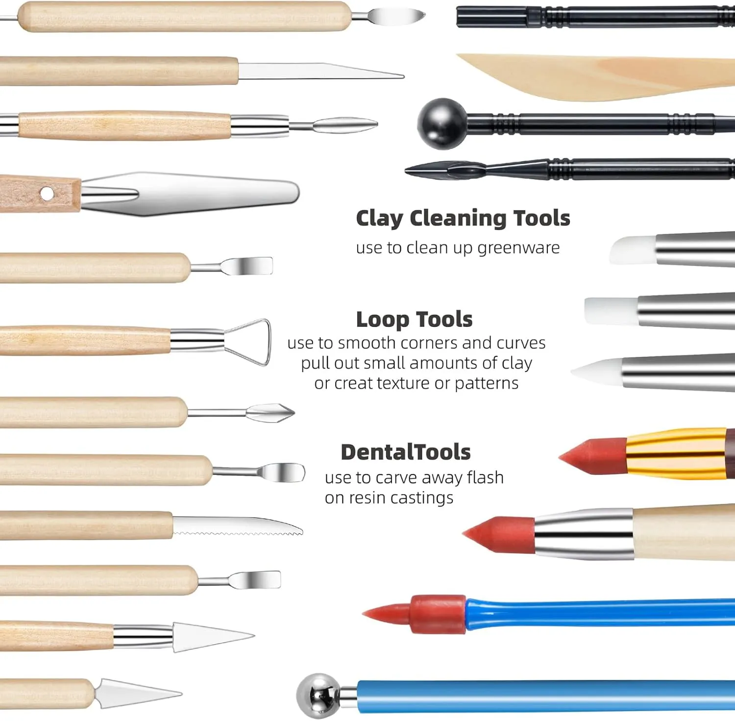 TEMONTlAN Clay Sculpting Tools,Air Dry,Pottery Tools,44 Pcs Double Sided Polymer Clay Tools Kit,Ceramics, Modeling Tools with Carrying Case Bag