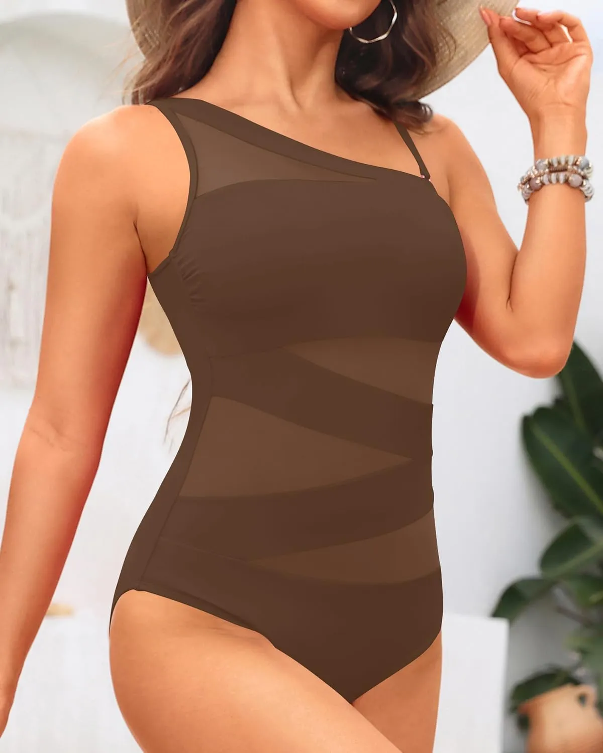 Tempt Me Women One Piece Swimsuit One Shoulder Bathing Suits Cutout Mesh Swimwear