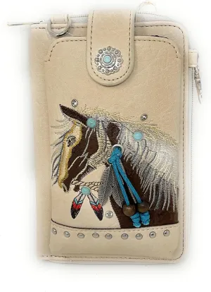 Texas West Western Style Small Embroidery Horse Crossbody Cell Phone Purses Handbags with Coin Pocket in 4 colors
