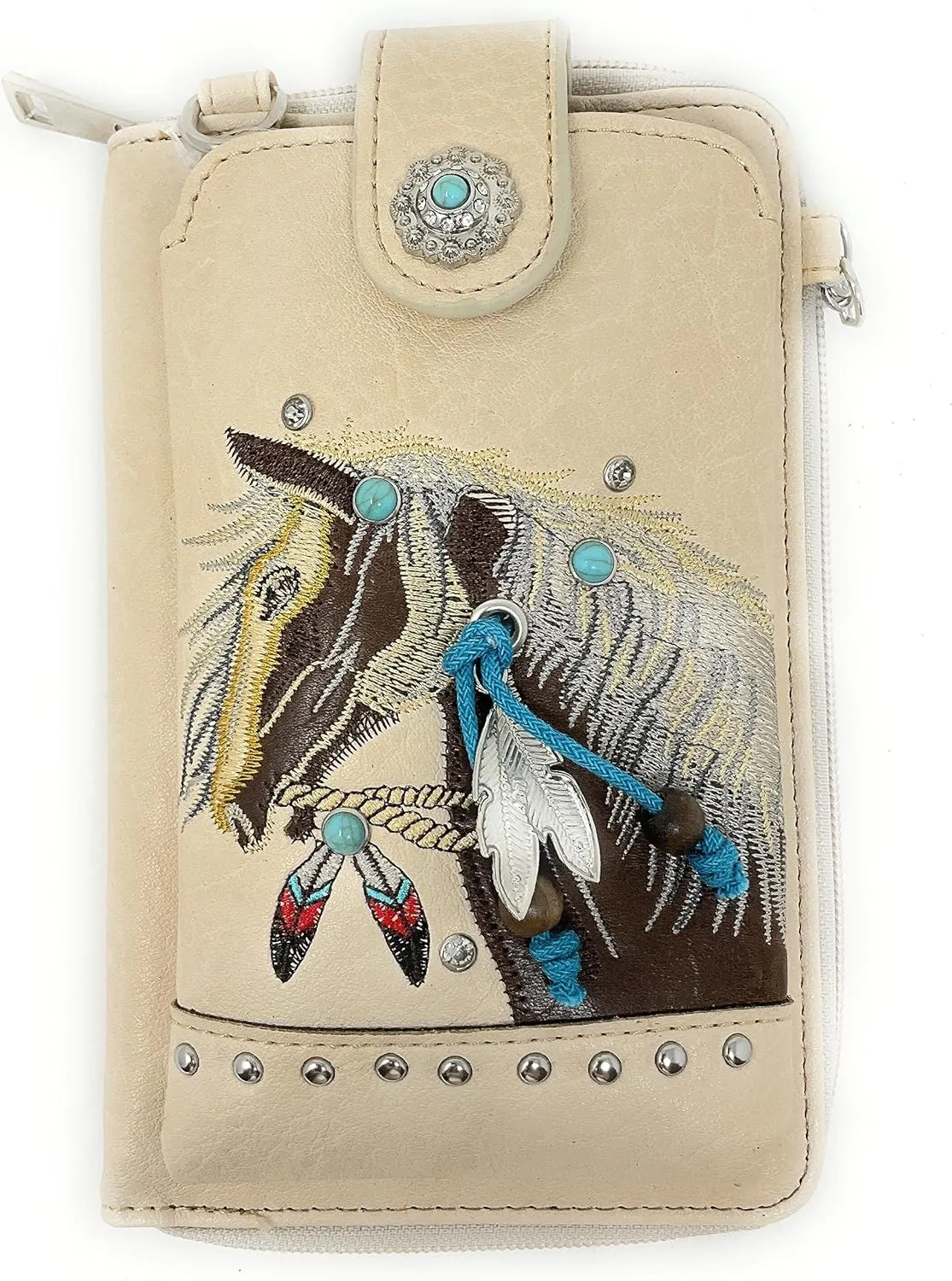 Texas West Western Style Small Embroidery Horse Crossbody Cell Phone Purses Handbags with Coin Pocket in 4 colors