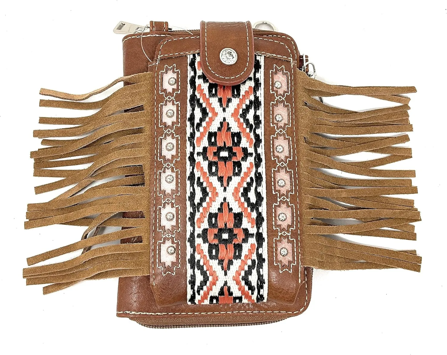 Texas West Western Style Small Embroidery Tassel Crossbody Cell Phone Purses Handbags with Coin Pocket in 3 colors
