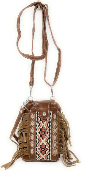 Texas West Western Style Small Embroidery Tassel Crossbody Cell Phone Purses Handbags with Coin Pocket in 3 colors