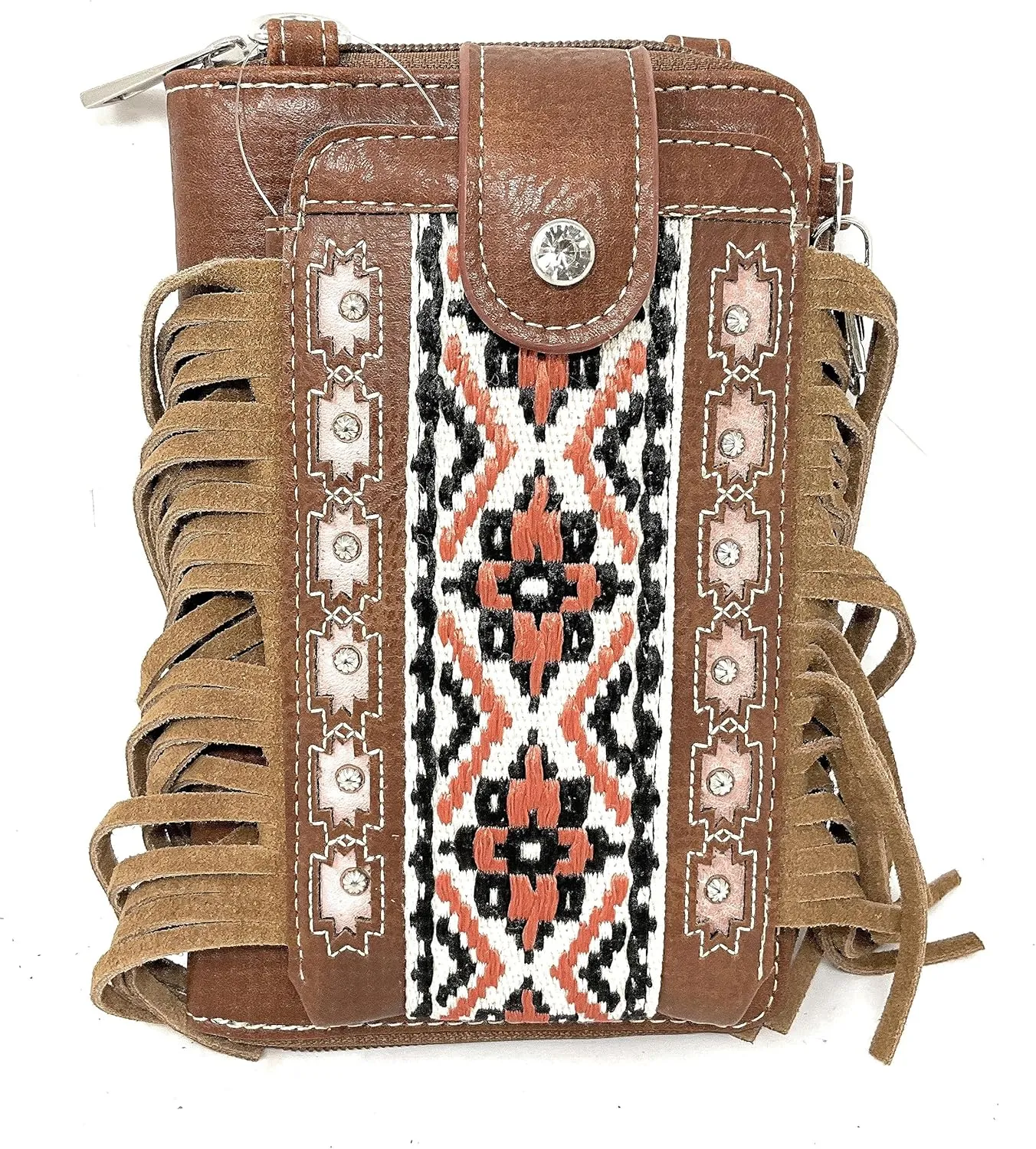 Texas West Western Style Small Embroidery Tassel Crossbody Cell Phone Purses Handbags with Coin Pocket in 3 colors