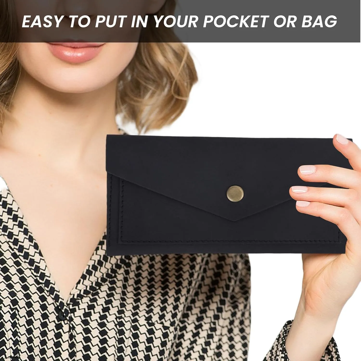 The Antiq Black Genuine Leather Wallets for Women - Stylish Money Bag Leather Cash Envelope Wallet & Mobile Holder - Travel Money Pouch for Cash Small Money Bag for Cash Budgeting Currency Holder