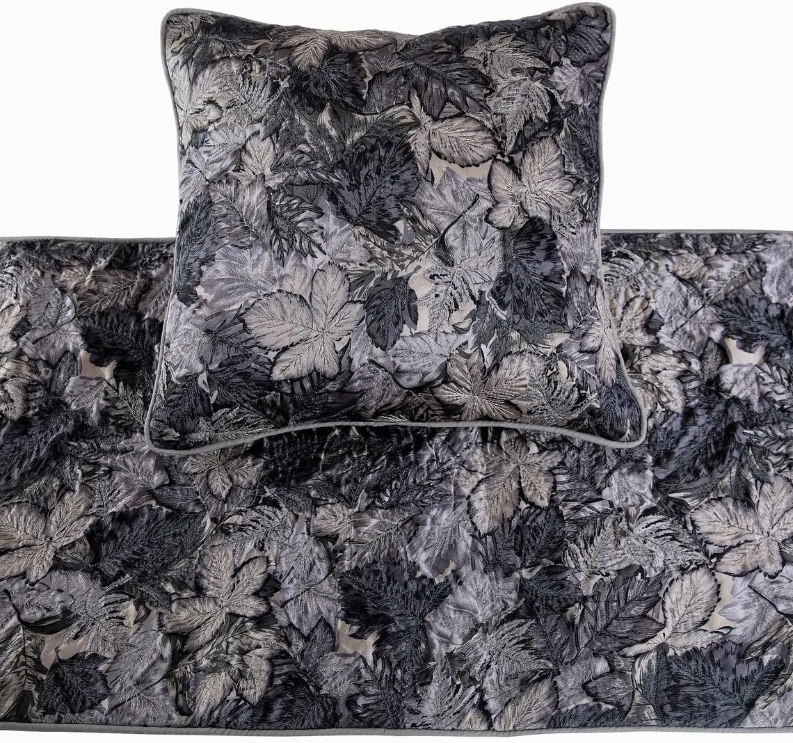 The HomeCentric Decorative Designer Handmade Bed Runner Without Pillow Cover, 90 x 18 Inch Quilted Leaf Designer King Size Bed Scarf in Satin and Embroidery Bed Linen Foot Warmer Home - Grey Maple