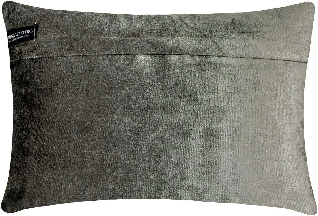 The HomeCentric Decorative Grey Pack of 2,12"x24" (30x60 cm) Lumbar Pillow Cover, Velvet Zardozi Embroidery & Handmade Oblong Pillow, Geometric Pattern Modern Style - Celebration