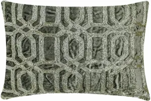 The HomeCentric Decorative Grey Pack of 2,12"x24" (30x60 cm) Lumbar Pillow Cover, Velvet Zardozi Embroidery & Handmade Oblong Pillow, Geometric Pattern Modern Style - Celebration