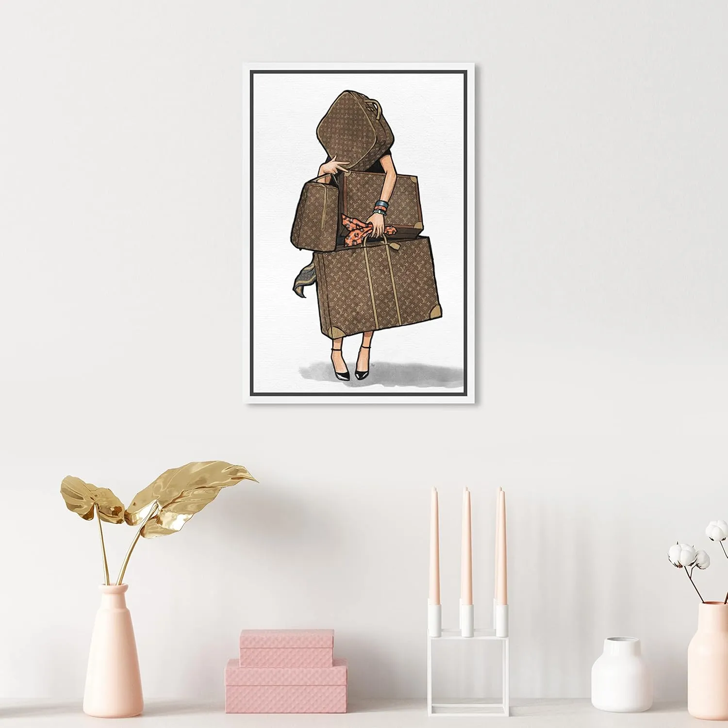 The Oliver Gal Artist Co. Fashion and Glam Framed Wall Art Canvas Prints, Bags-Orange' Travel Essentials Home Décor, 10 in x 15 in, Brown, White