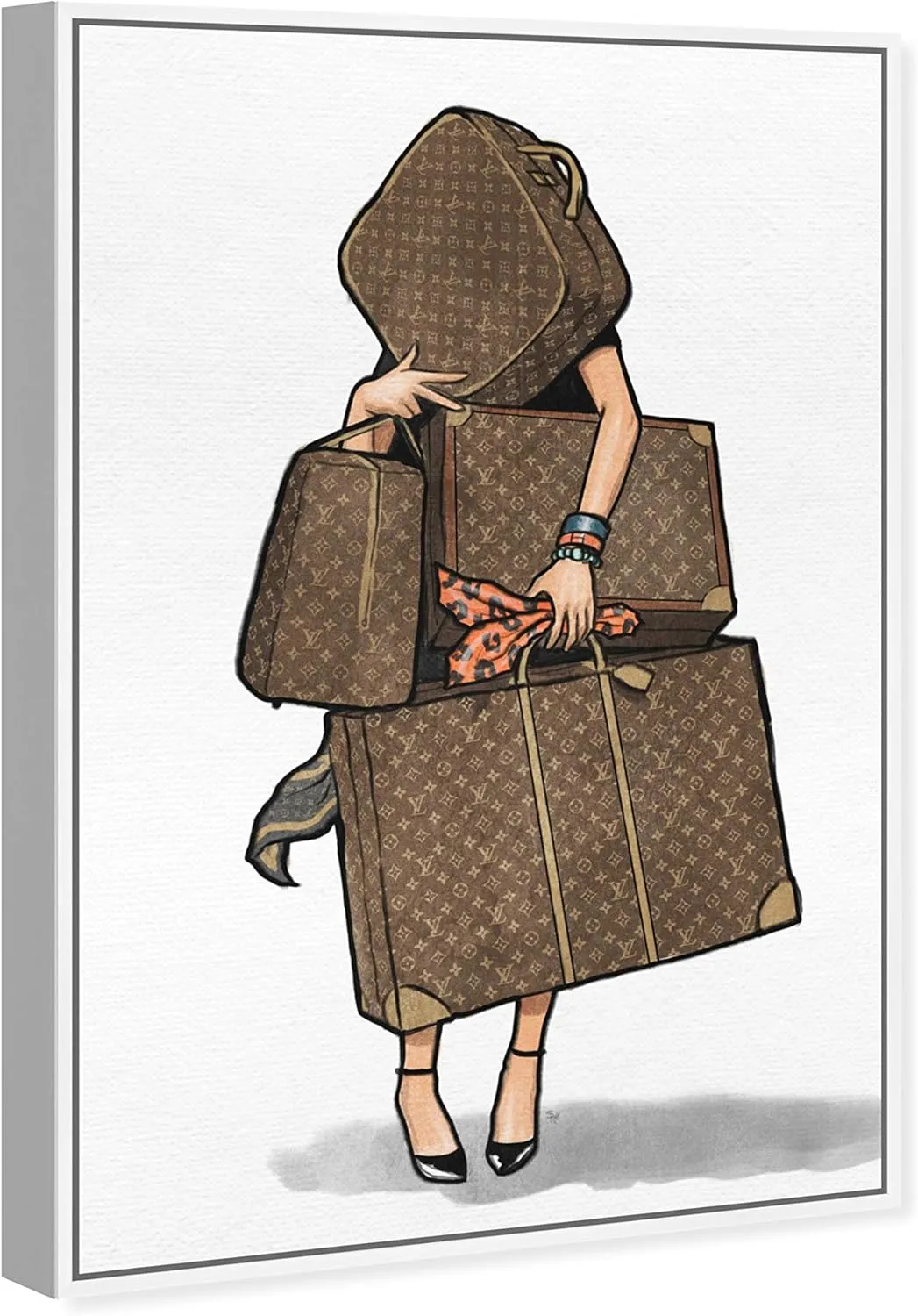 The Oliver Gal Artist Co. Fashion and Glam Framed Wall Art Canvas Prints, Bags-Orange' Travel Essentials Home Décor, 10 in x 15 in, Brown, White