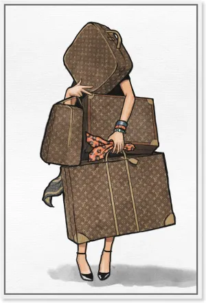 The Oliver Gal Artist Co. Fashion and Glam Framed Wall Art Canvas Prints, Bags-Orange' Travel Essentials Home Décor, 10 in x 15 in, Brown, White