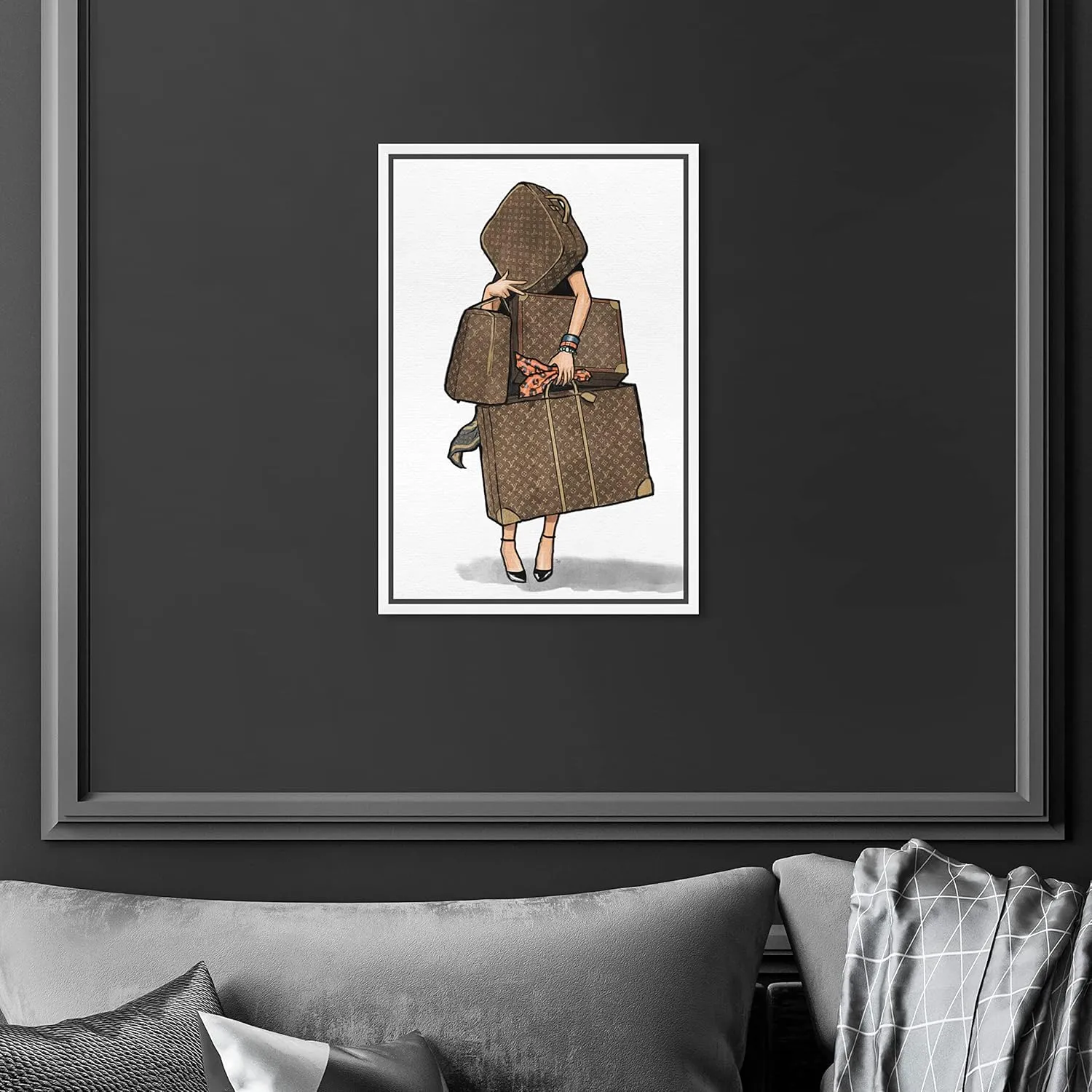 The Oliver Gal Artist Co. Fashion and Glam Framed Wall Art Canvas Prints, Bags-Orange' Travel Essentials Home Décor, 10 in x 15 in, Brown, White