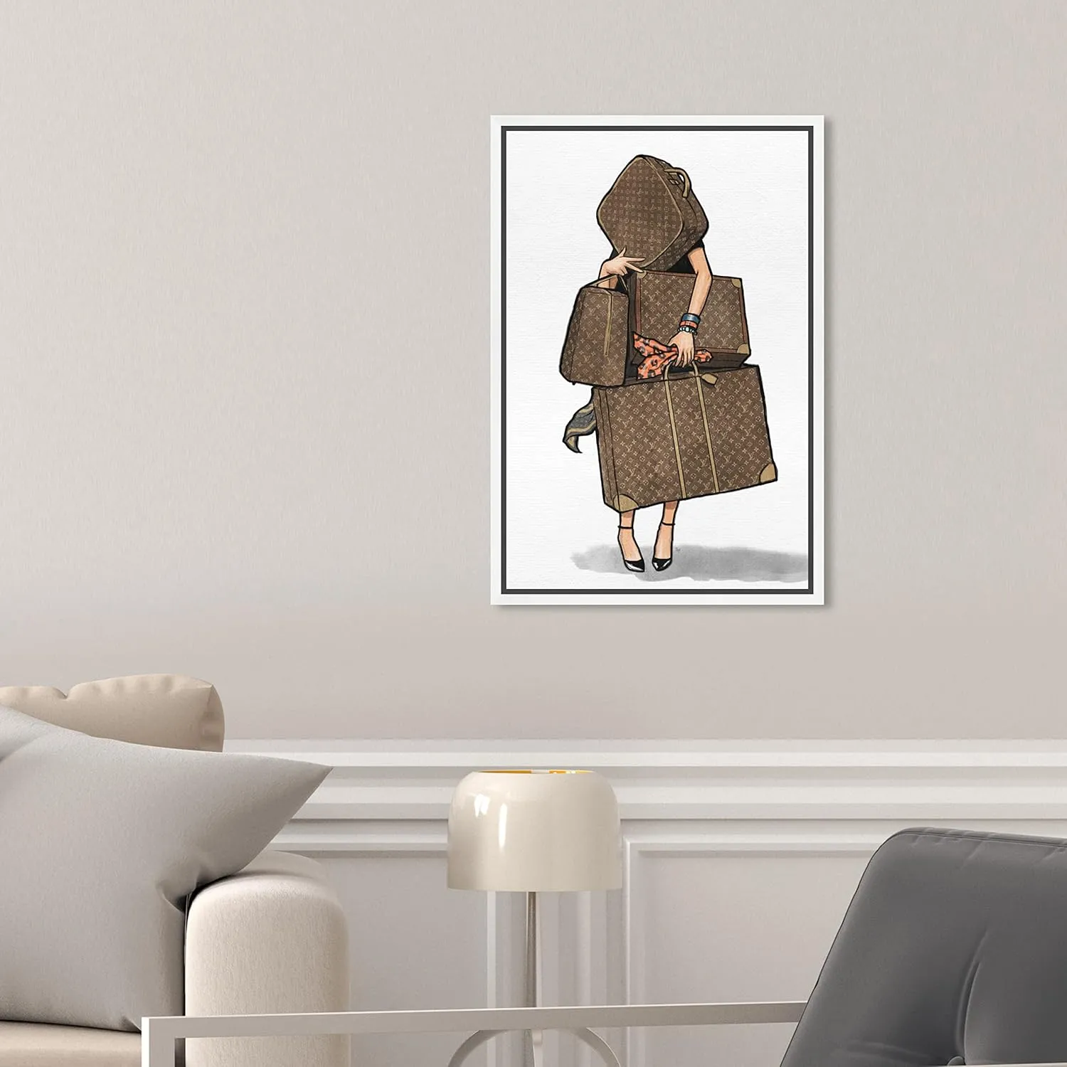 The Oliver Gal Artist Co. Fashion and Glam Framed Wall Art Canvas Prints, Bags-Orange' Travel Essentials Home Décor, 10 in x 15 in, Brown, White