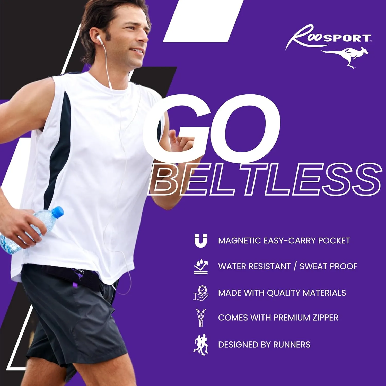 The RooSport Magnetic Running Pouch - Magnetic Pocket to Hold Cell Phone, Wallet, Earphones - Securely Carry Essentials While Running - Magnetic Closure for Convenience
