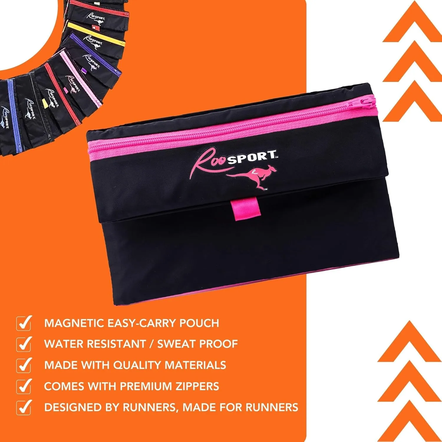 The RooSport Magnetic Running Pouch - Magnetic Pocket to Hold Cell Phone, Wallet, Earphones - Securely Carry Essentials While Running - Magnetic Closure for Convenience