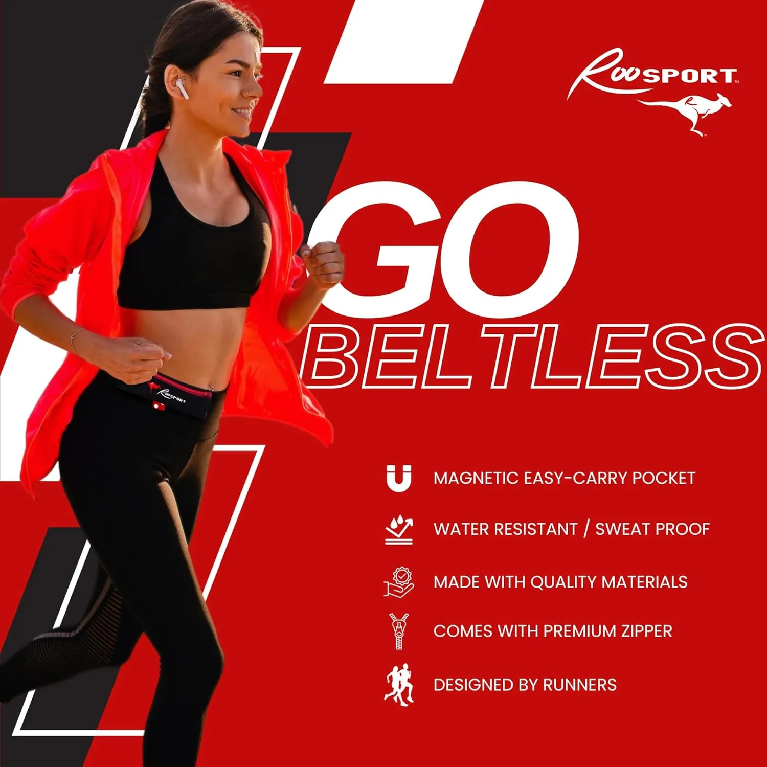 The RooSport Magnetic Running Pouch - Magnetic Pocket to Hold Cell Phone, Wallet, Earphones - Securely Carry Essentials While Running - Magnetic Closure for Convenience