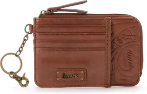 The Sak Iris Wallet in Leather, Elevated Card Holder with Keychain, Teak Leaf Embossed