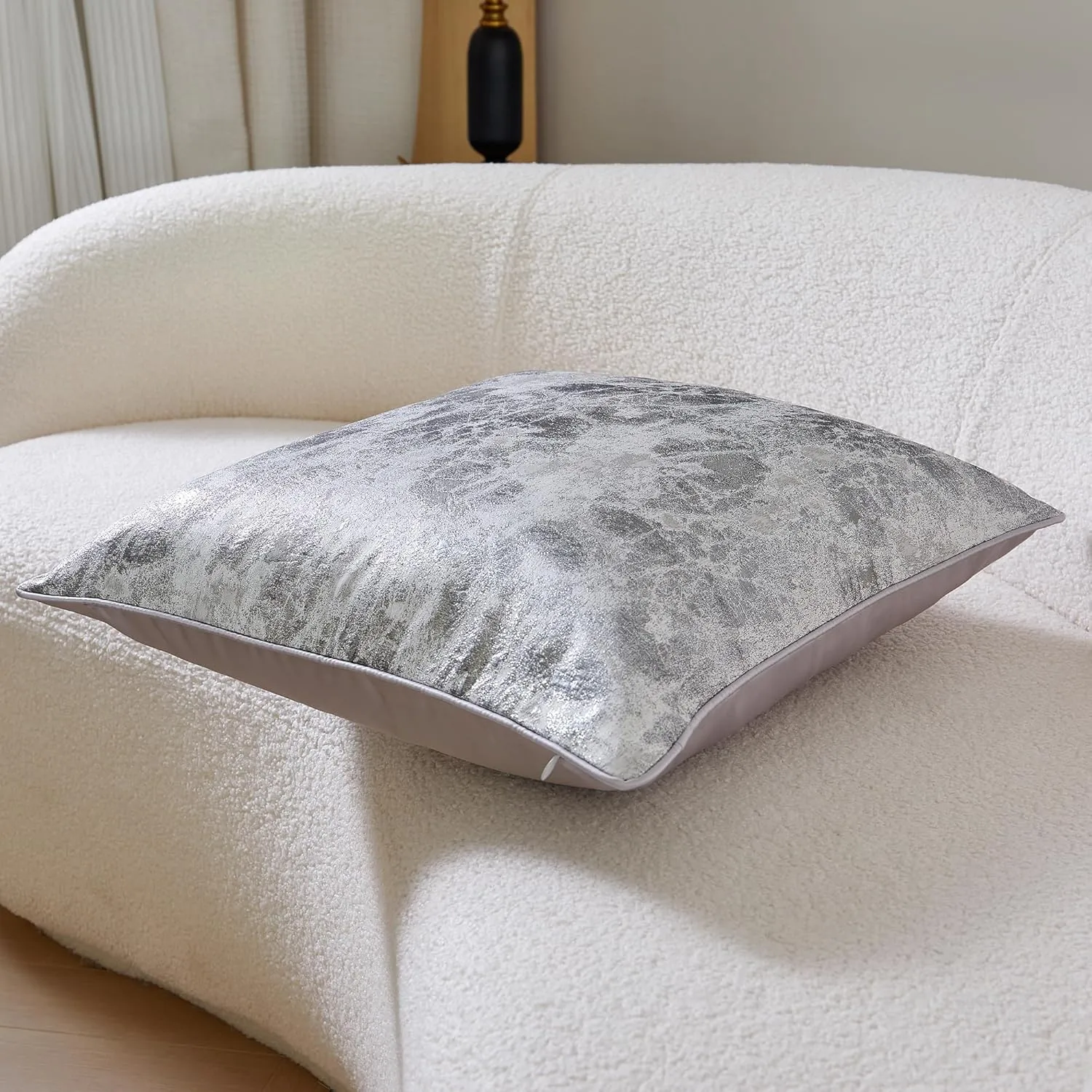 THE-TINOART Glitter Silver Gray Throw Pillow Covers 18x18inch Square Couch Sofa Decorative Pillow Cover Jacquard Cushion Covers 1Piece