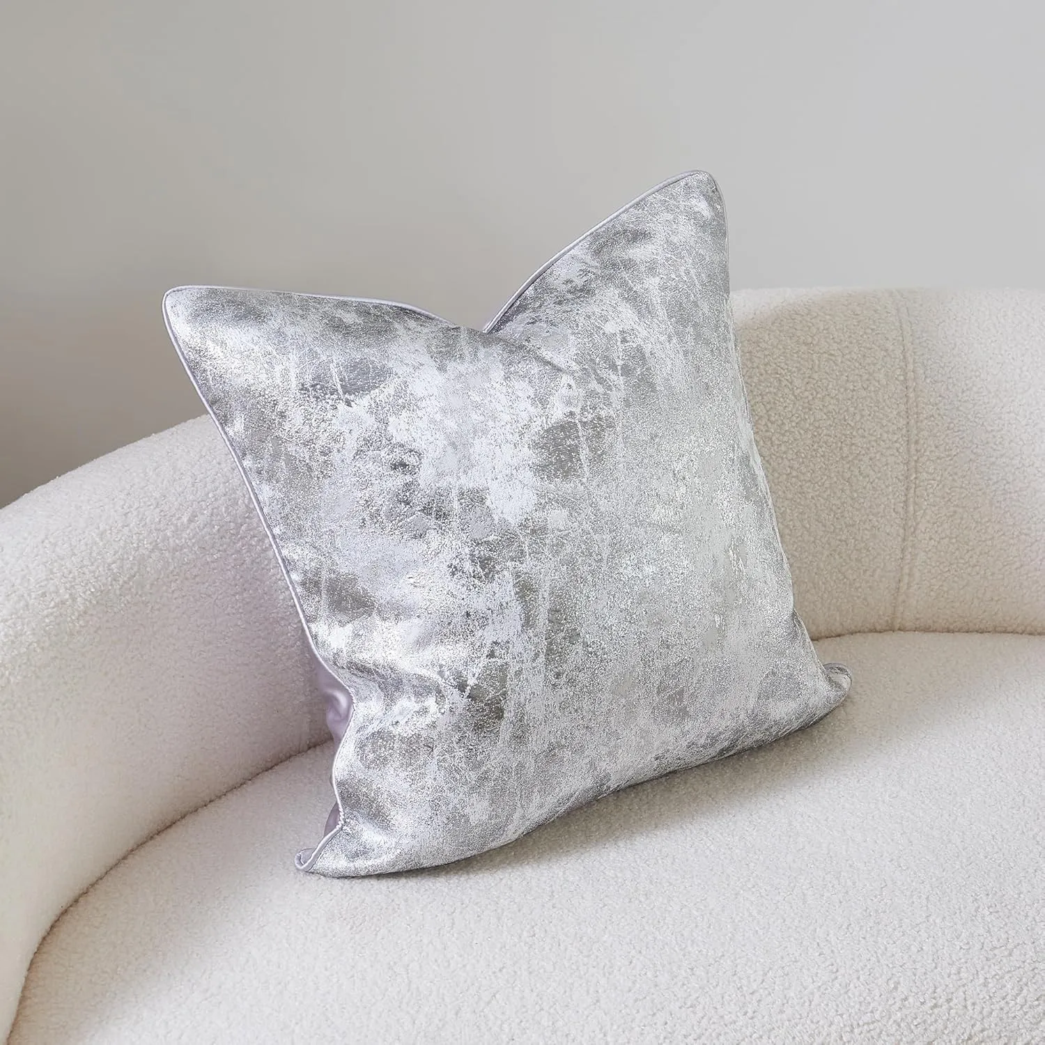 THE-TINOART Glitter Silver Gray Throw Pillow Covers 18x18inch Square Couch Sofa Decorative Pillow Cover Jacquard Cushion Covers 1Piece