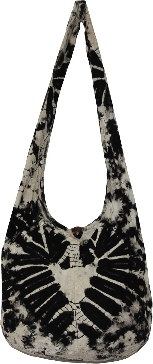 TIE DYE Bohemian Hipster Hobo Boho Hippie Crossbody Bag Purse Black Tone 39"