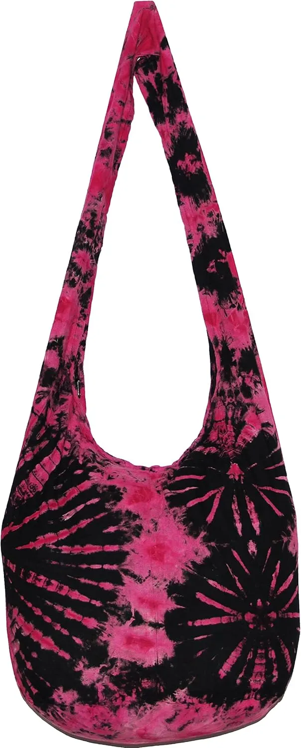 TIE DYE Bohemian Hipster Hobo Boho Hippie Crossbody Bag Purse Black Tone 39"