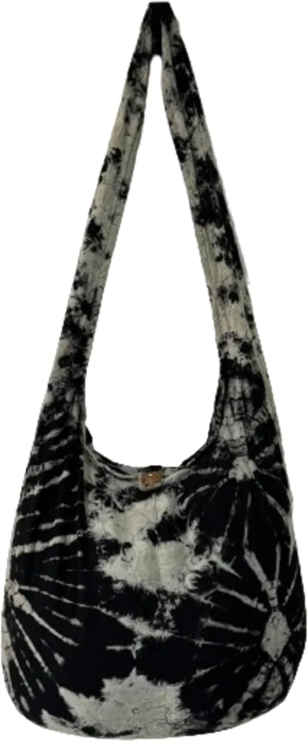 TIE DYE Bohemian Hipster Hobo Boho Hippie Crossbody Bag Purse Black Tone 39"