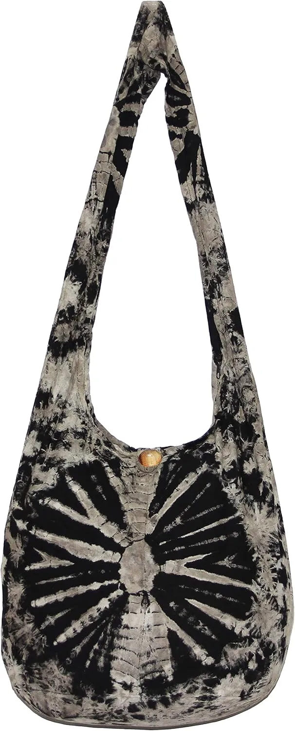 TIE DYE Bohemian Hipster Hobo Boho Hippie Crossbody Bag Purse Black Tone 39"