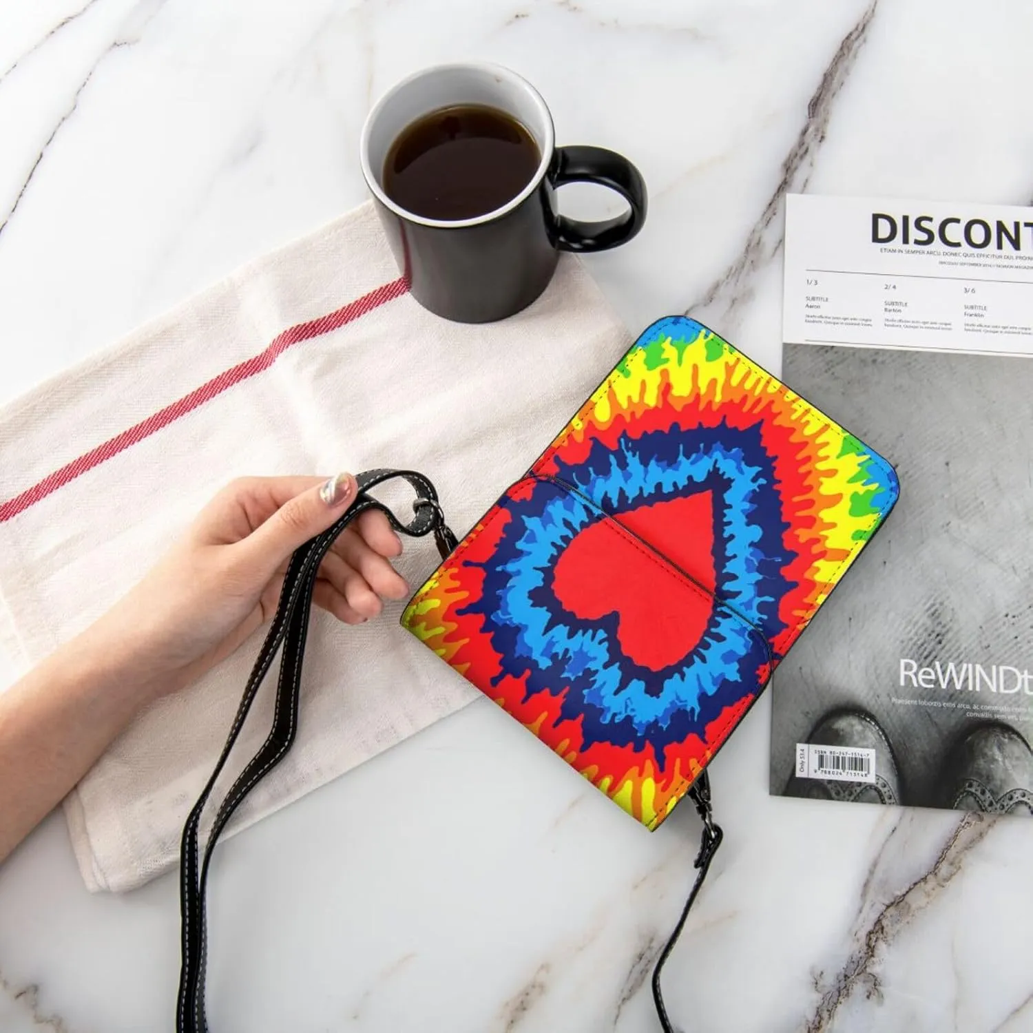 Tie Dye Colorful heart Leather Crossbody Cell Phone Purse Small Wallet Bags Adjustable Phone Bag for Women