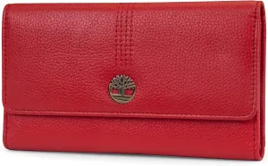 Timberland Leather RFID Flap Wallet Clutch Organizer, Cherry (Pebble)