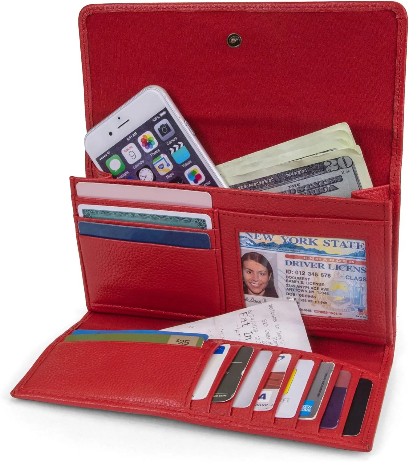 Timberland Leather RFID Flap Wallet Clutch Organizer, Cherry (Pebble)