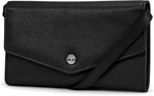 Timberland Women's Rfid Leather Crossbody Wallet Phone Bag With Detachable Crossbody Strap, Black (Pebble), One Size