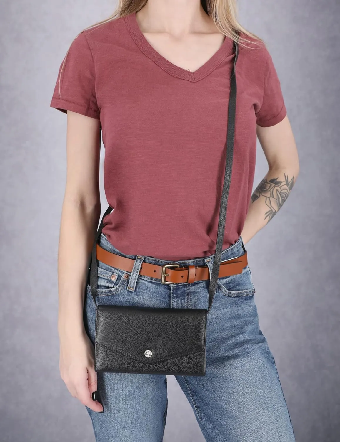 Timberland Women's Rfid Leather Crossbody Wallet Phone Bag With Detachable Crossbody Strap, Black (Pebble), One Size