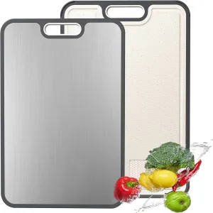 Titanium Cutting Board Double Sided Pure Titanium Cutting Boards for Kitchen, Pure titanium & Wheat Straw PP Food Grade metal cutting board, Non-slip durable and easy to clean (Large)
