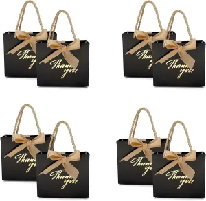 TKSBAG 50 Pack Small Thank You Gift Bags With Handles-5.5''x 2.5''x4.7'' Mini Black Gift Bags Bulk for Baby Shower, Birthday, Wedding