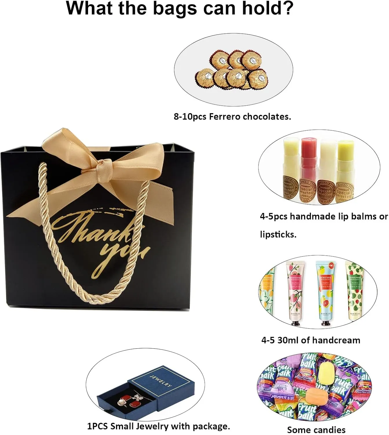 TKSBAG 50 Pack Small Thank You Gift Bags With Handles-5.5''x 2.5''x4.7'' Mini Black Gift Bags Bulk for Baby Shower, Birthday, Wedding