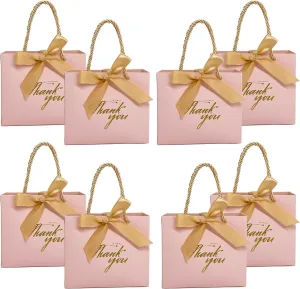 TKSBAG 50Pack Small Thank You Gift Bags With Handles-5.5''x 2.5''x4.7'' Mini Pink Gift Bags Bulk for Baby Shower, Birthday, Wedding, Party Favors, Mother's Day