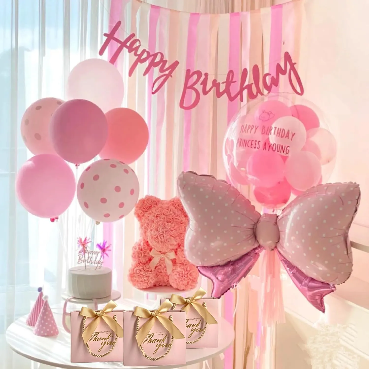 TKSBAG 50Pack Small Thank You Gift Bags With Handles-5.5''x 2.5''x4.7'' Mini Pink Gift Bags Bulk for Baby Shower, Birthday, Wedding, Party Favors, Mother's Day