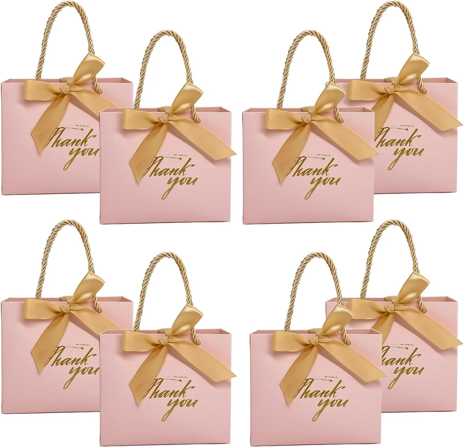 TKSBAG 50Pack Small Thank You Gift Bags With Handles-5.5''x 2.5''x4.7'' Mini Pink Gift Bags Bulk for Baby Shower, Birthday, Wedding, Party Favors, Mother's Day