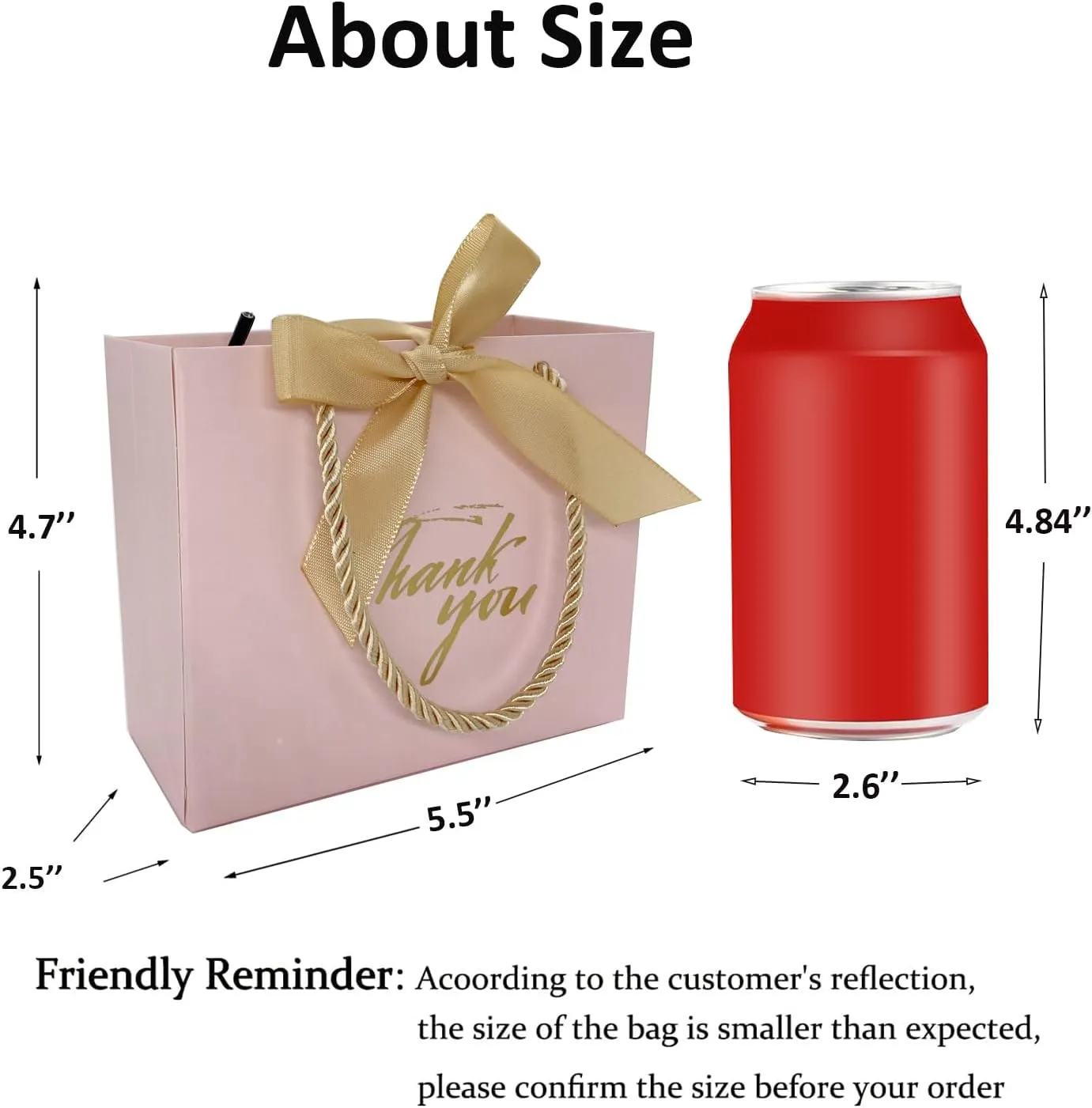 TKSBAG 50Pack Small Thank You Gift Bags With Handles-5.5''x 2.5''x4.7'' Mini Pink Gift Bags Bulk for Baby Shower, Birthday, Wedding, Party Favors, Mother's Day