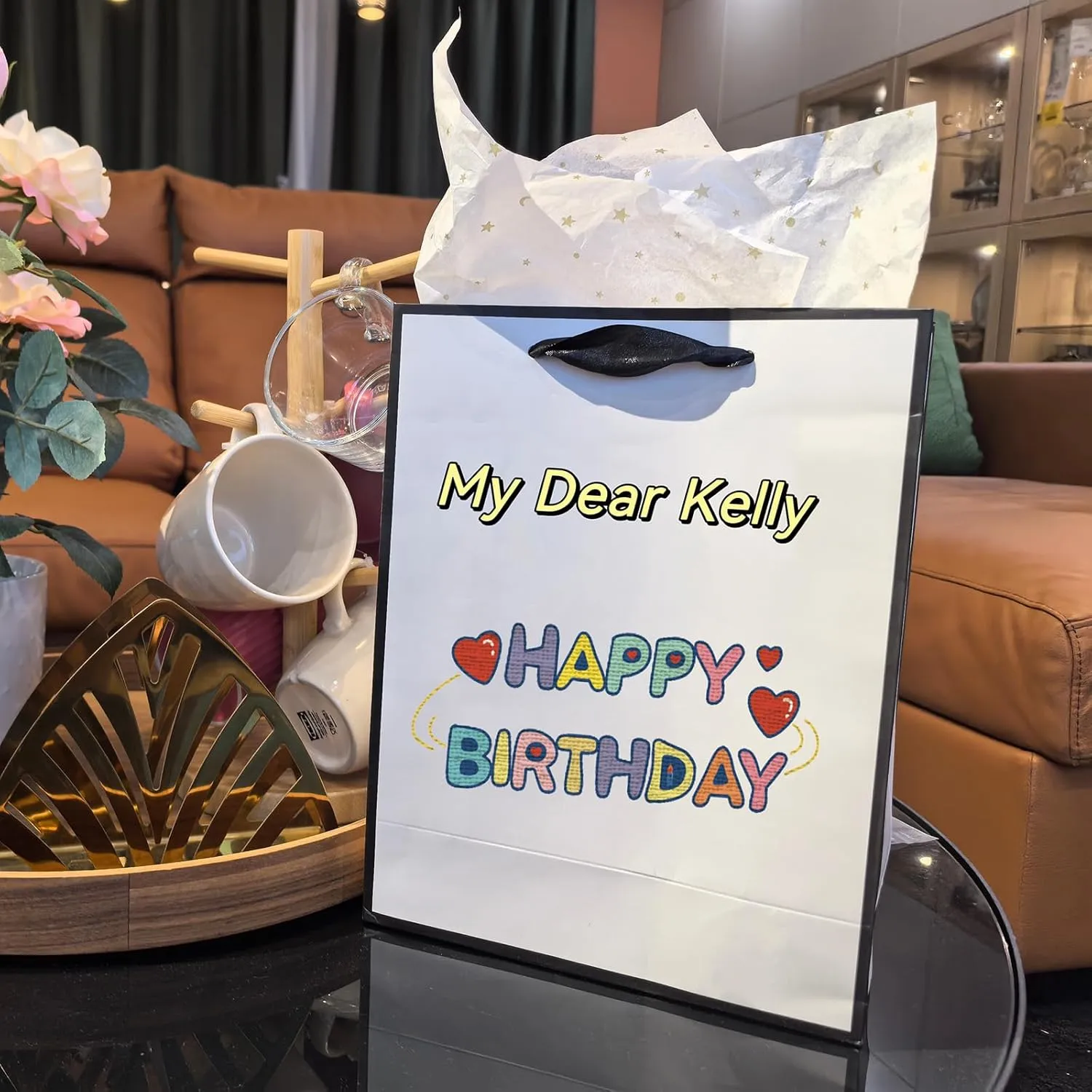 TKSBAG Gift Bags with Handles, 12 Pack 11.3 x 8.6 x 3.9 Gift Bags Medium size, White Black Thank You Bags for Wedding, Birthday, Bridal shower, bridesmaid, Groomsmen, Mother's Day