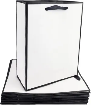 TKSBAG Gift Bags with Handles, 12 Pack 11.3 x 8.6 x 3.9 Gift Bags Medium size, White Black Thank You Bags for Wedding, Birthday, Bridal shower, bridesmaid, Groomsmen, Mother's Day