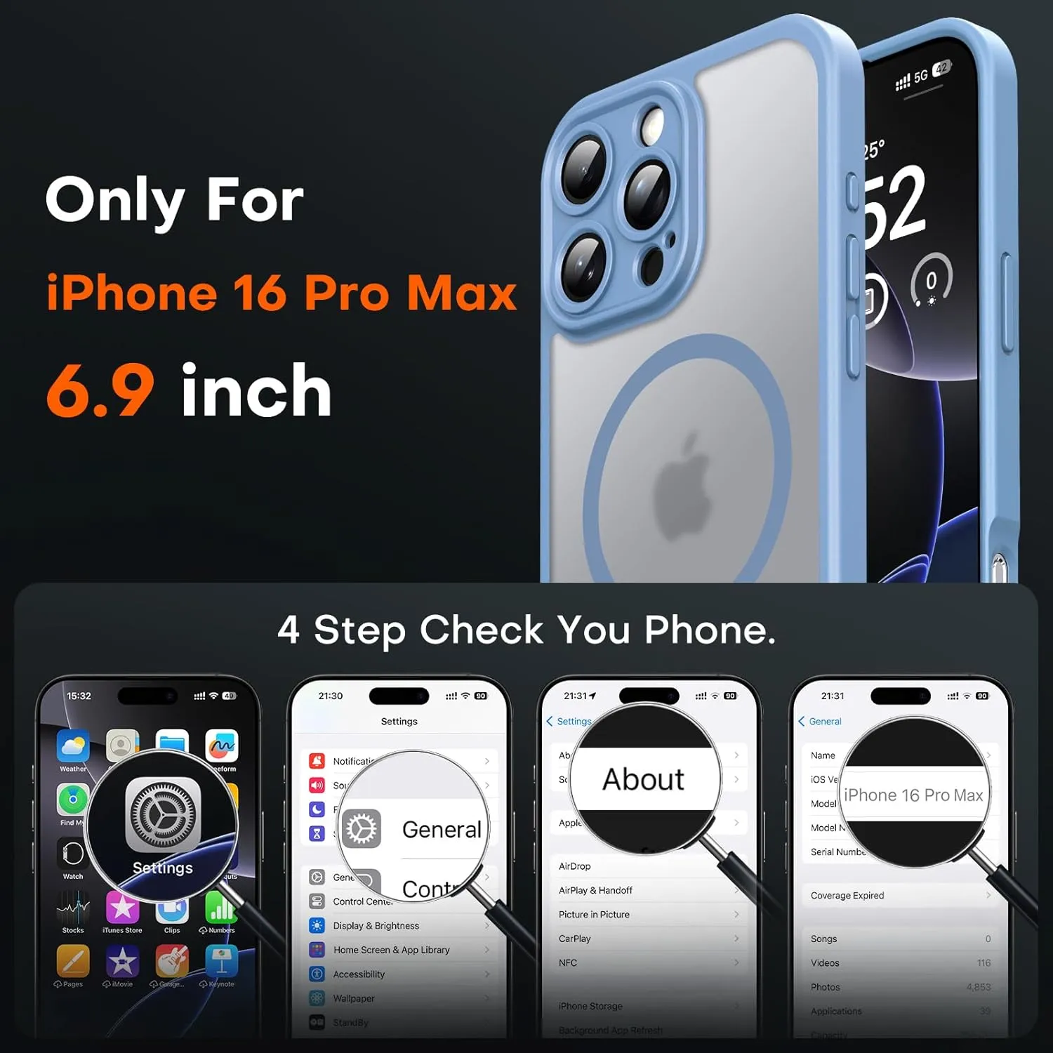 TOCOL Magnetic for 16 Pro Light Blue Case, Upgraded Full Camera Protection, Compatible with Magsafe, Drop Protection, Translucent Matte Back Bumper for iPhone 16 Pro 6.3-Inch (Light Blue)