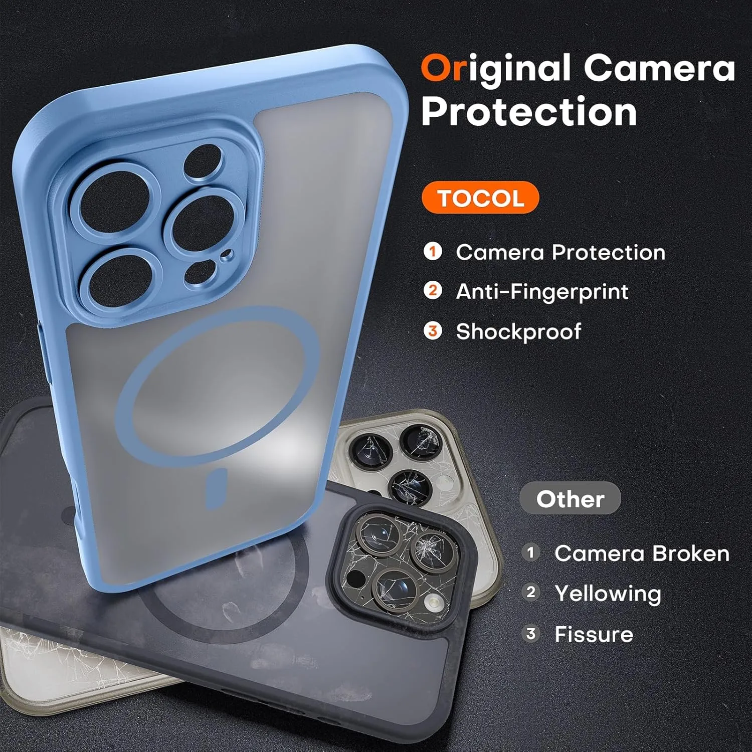 TOCOL Magnetic for 16 Pro Light Blue Case, Upgraded Full Camera Protection, Compatible with Magsafe, Drop Protection, Translucent Matte Back Bumper for iPhone 16 Pro 6.3-Inch (Light Blue)