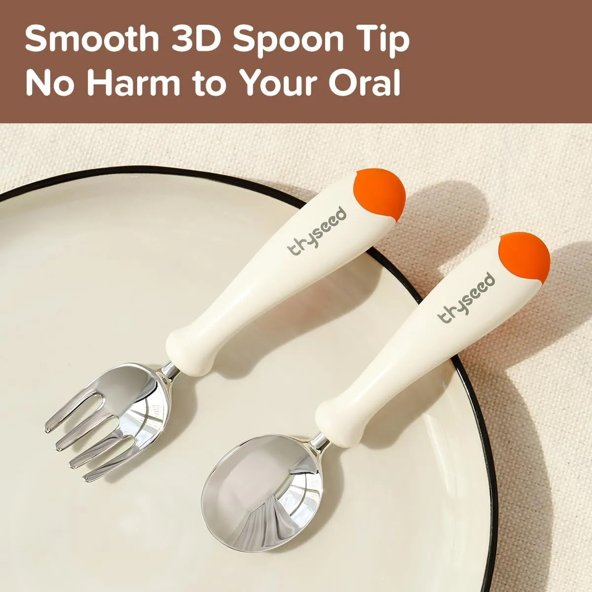 Toddler Utensils Fork Spoon Set Kids Self Feeding Flatware with Case Stainless Steel Orange 2 Pack