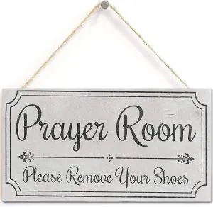 TOMATO FANQIE Prayer Room Please Remove Your Shoes' - Door Sign - Handmade Shabby Chic Wooden Door Sign/Plaque Wooden Hanging Sign 5" X 10" (US-G041)