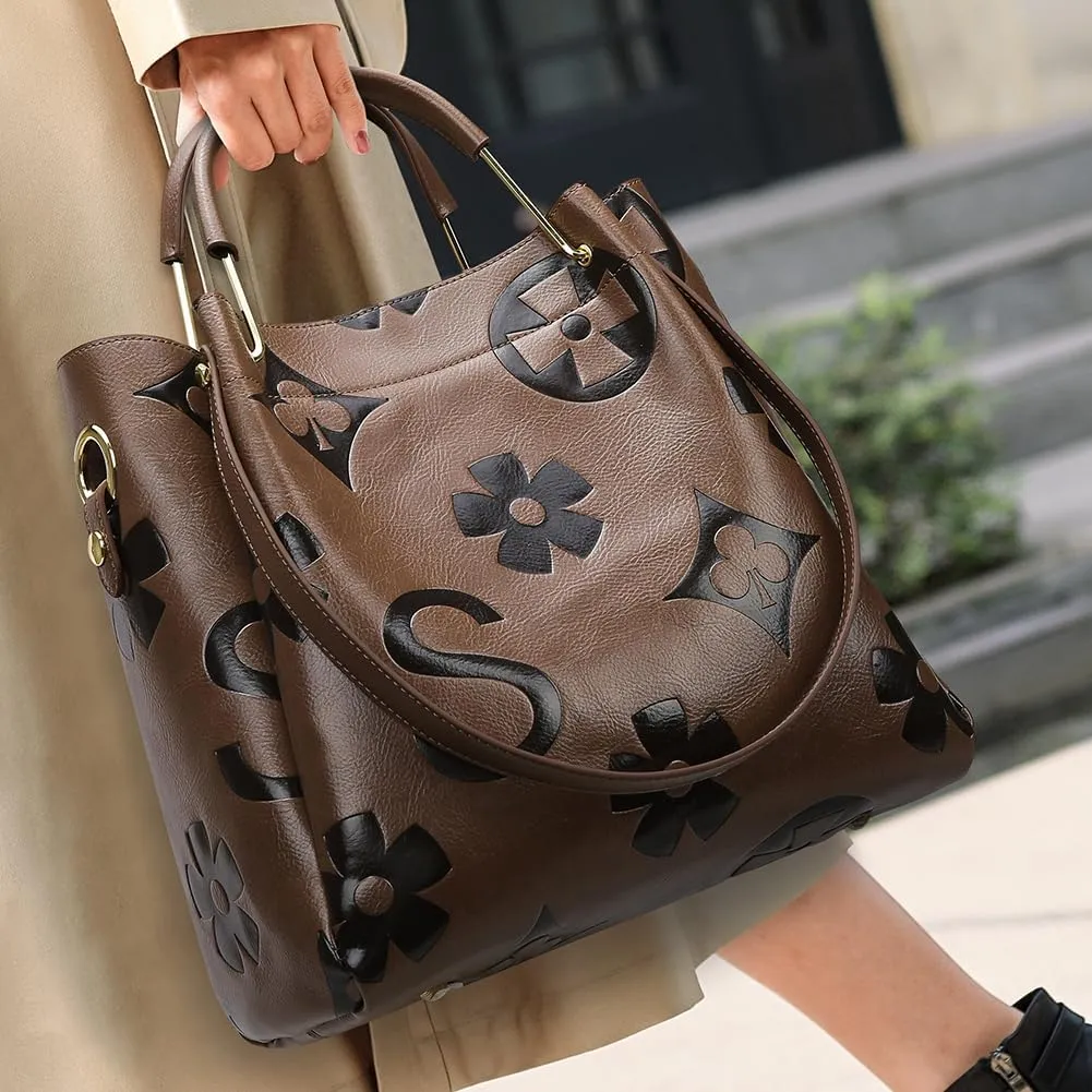 Top Handle Bag Floral Embossed Bucket Bag Crossbody Bags For Women Trendy Shoulder Purse Designer Handbag