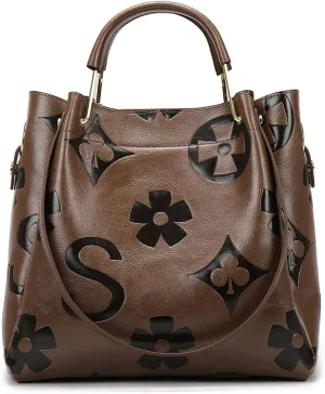 Top Handle Bag Floral Embossed Bucket Bag Crossbody Bags For Women Trendy Shoulder Purse Designer Handbag